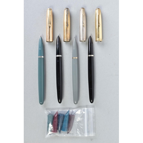 9 - FOUR PARKER '51' FOUNTAIN PENS earlier models than previous lot, three with push pin filling mechani... 