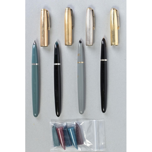 9 - FOUR PARKER '51' FOUNTAIN PENS earlier models than previous lot, three with push pin filling mechani... 