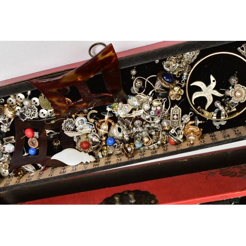 93 - A BOX, OF COSTUME JEWELLERY AND WATCHES, to include a pocket watch, two wristwatches, a pendant watc... 