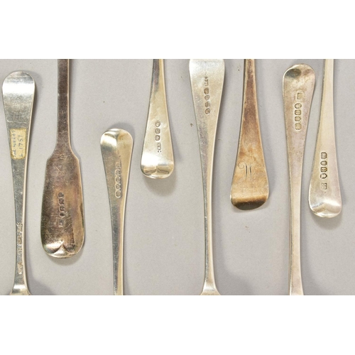 107 - A GROUP OF EIGHT PIECES OF 18TH AND 19TH CENTURY SILVER FLATWARE, comprising two Old English pattern... 