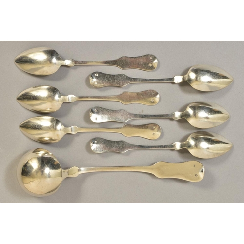 118 - A SET OF SIX LATE 19TH CENTURY AUSTRO-HUNGARIAN .800 STANDARD SILVER HOUR GLASS FIDDLE PATTERN TEASP... 