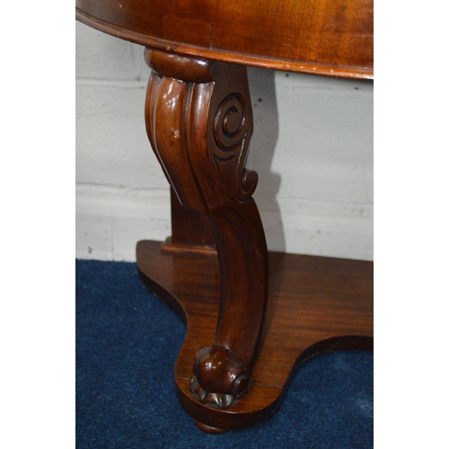 1204 - A VICTORIAN MAHOGANY DUTCHESS DRESSING TABLE, scrolled mirror arm supports, with a hinged top, two c... 