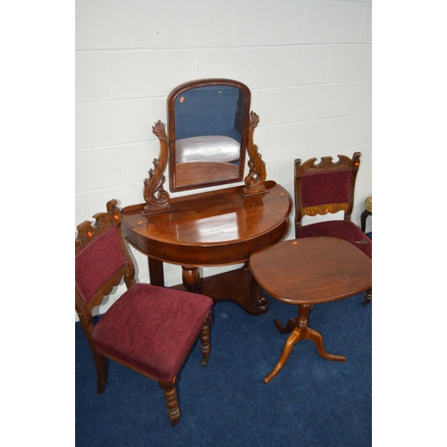 1204 - A VICTORIAN MAHOGANY DUTCHESS DRESSING TABLE, scrolled mirror arm supports, with a hinged top, two c... 