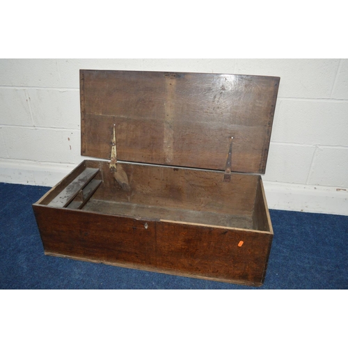 1205 - AN OAK PERIOD BLANKET BOX with later adaptations including hinges, width 98cm x depth 46cm x height ... 