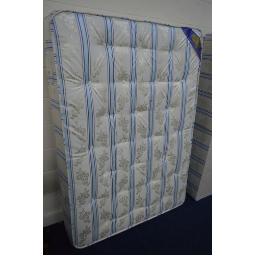 1206 - A 4' 6'' SNOOZE UK DIVAN BED AND MATTRESS, with blue stripes and foliate decoration