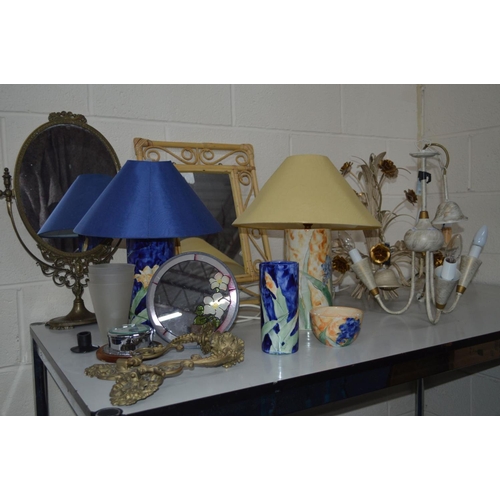 1214 - A QUANTITY OF MISCELLANEOUS to include two ceramic lamps marked Idonia with fabric shades together w... 