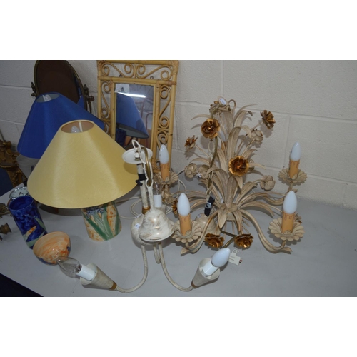 1214 - A QUANTITY OF MISCELLANEOUS to include two ceramic lamps marked Idonia with fabric shades together w... 