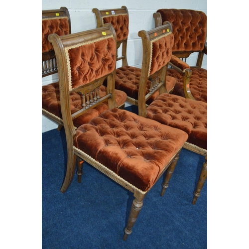 1224 - AN EDWARDIAN WALNUT FIVE PIECE PARLOUR SUITE comprising of a gentleman's armchair and six chairs, co... 