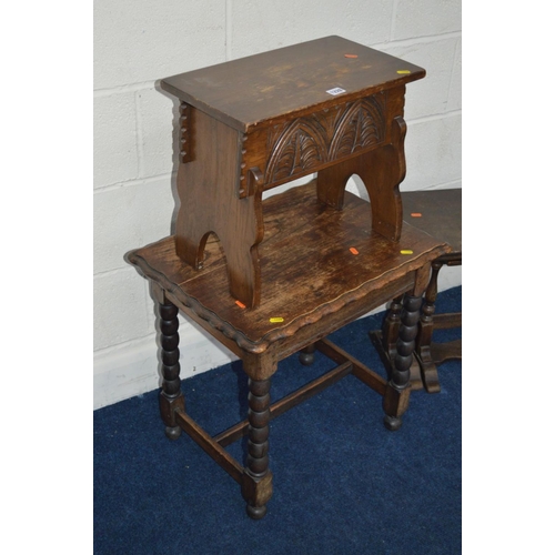 1228 - AN OAK BIBLE BOX on twin legs, together with a late 20th Century oak nest of three tables and an oak... 