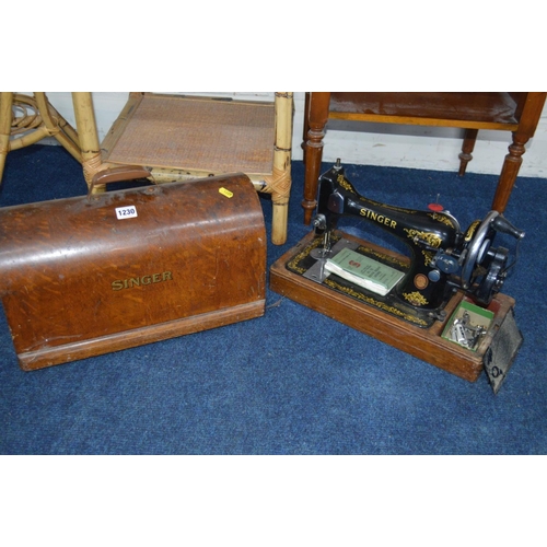 1230 - A QUANTITY OF OCCASIONAL FURNITURE to include an oak cased Singer sewing machine, oak sewing box wit... 