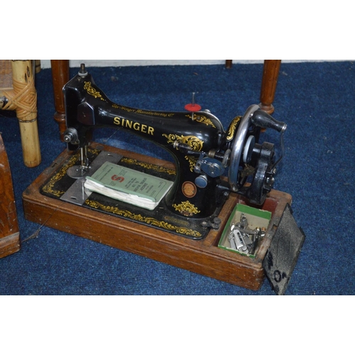 1230 - A QUANTITY OF OCCASIONAL FURNITURE to include an oak cased Singer sewing machine, oak sewing box wit... 