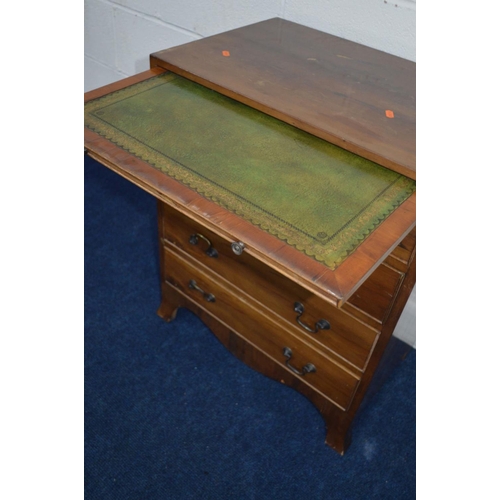 1235 - A REPRODUCTION YEW WOOD CHEST OF TWO SHORT AND THREE LONG DRAWERS with brushing slide on bracket fee... 