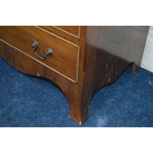 1235 - A REPRODUCTION YEW WOOD CHEST OF TWO SHORT AND THREE LONG DRAWERS with brushing slide on bracket fee... 