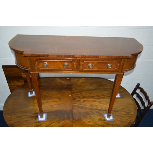 1238 - A MODERN MAHOGANY TWIN PEDESTAL TABLE, an additional leaf, together with a sideboard and six various... 