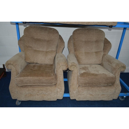 1246 - A G-PLAN LIGHT BROWN UPHOLSTERED THREE PIECE LOUNGE SUITE, comprising a two seater settee and a pair... 