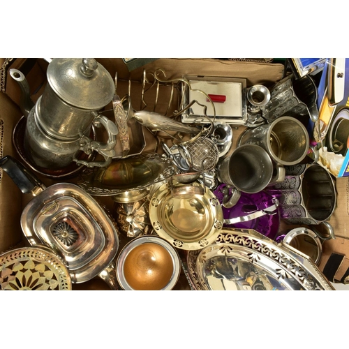 126 - THREE BOXES OF SILVER PLATE, etc, boxed and loose cutlery, EPNS, chrome plated and other souvenir sp... 