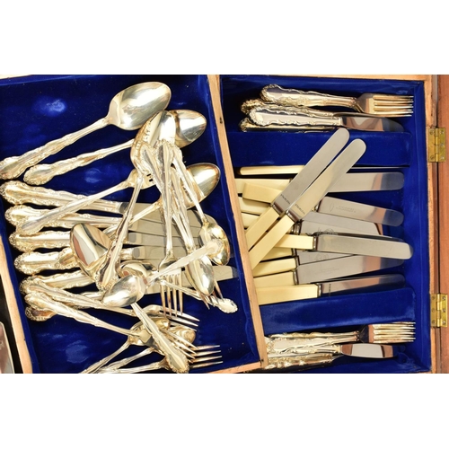 126 - THREE BOXES OF SILVER PLATE, etc, boxed and loose cutlery, EPNS, chrome plated and other souvenir sp... 