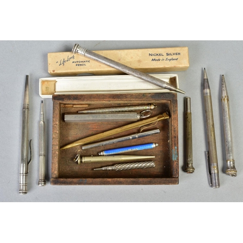 132 - A COLLECTION OF ELEVEN VINTAGE TELESCOPIC AND PENCILS including two Sterling silver propelling, one ... 