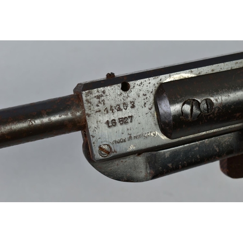 135 - A .22'' HUNGARIAN AIR RIFLE bearing serial numbers 14363 & 16527, it is missing it's rear sight and ... 