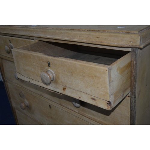 1366 - A MID TO LATE 19TH CENTURY PINE CHEST OF TWO SHORT AND THREE LONG DRAWERS, width 104cm x depth 49cm ... 