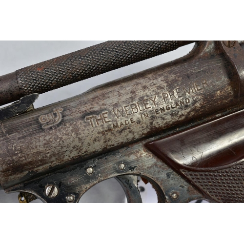 137 - A .177 WEBLEY & SCOTT PREMIER AIR PISTOL batch number 461, it has an overall worn and rusted appeara... 