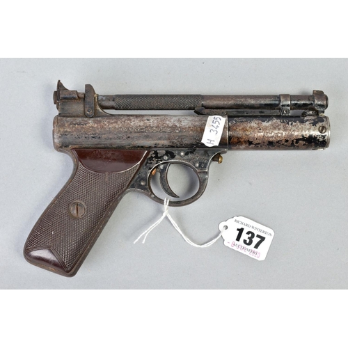 137 - A .177 WEBLEY & SCOTT PREMIER AIR PISTOL batch number 461, it has an overall worn and rusted appeara... 