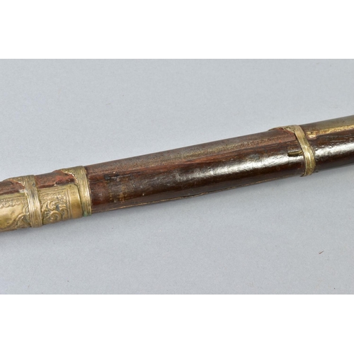 142 - AN ANTIQUE ARAB FLINTLOCK MUZZLE LOADING MUSKET, with decorative bone and mother of pearl inlays to ... 