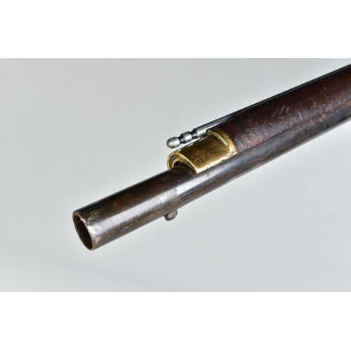 148 - AN APPROXIMATE 15 BORE SMOOTH BORE PERCUSSION MUSKET of native construction lacking any makers name ... 