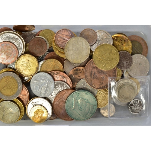 157 - A PLASTIC BOX WITH MIXED COINS to include a wallet of sixteen current 50p coins and a silver sceat e... 