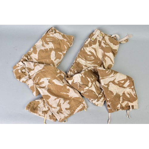 163 - FIVE BRITISH ARMY DESERT CAMO LIGHWEIGHT JACKETS and two pairs of desert camo combat trousers, all u... 