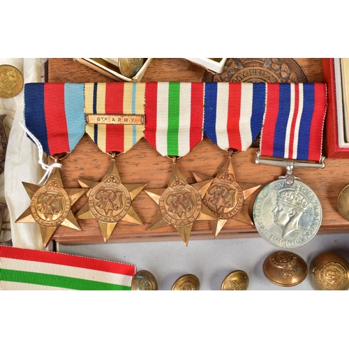 164 - A BOX CONTAINING A WWII GROUP OF MEDALS AS FOLLOWS, 1939-45 Africa (8th Army Bar), Italy, France and... 