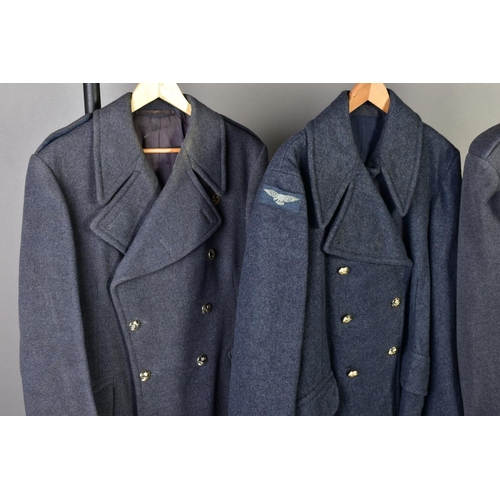 169 - THREE RAF WOOLEN GREATCOATS, very heavyweight post WWII era, buttons 1/2 belt etc