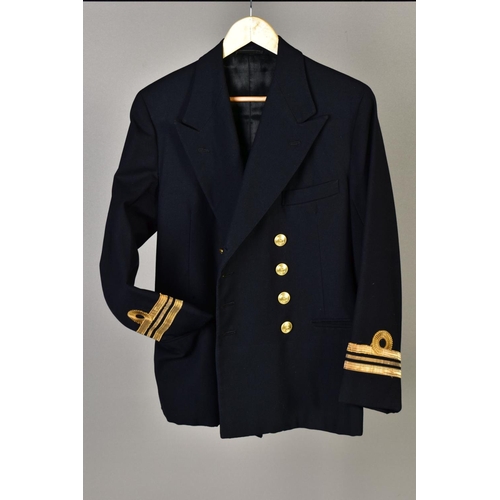 173 - FIVE ROYAL NAVAL OFFICERS JACKETS, some with medal ribbons attached, all used, post WWII period