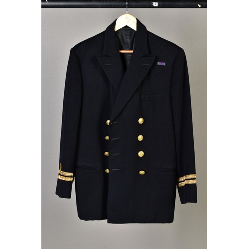 173 - FIVE ROYAL NAVAL OFFICERS JACKETS, some with medal ribbons attached, all used, post WWII period