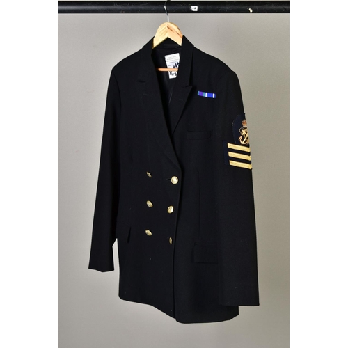 173 - FIVE ROYAL NAVAL OFFICERS JACKETS, some with medal ribbons attached, all used, post WWII period