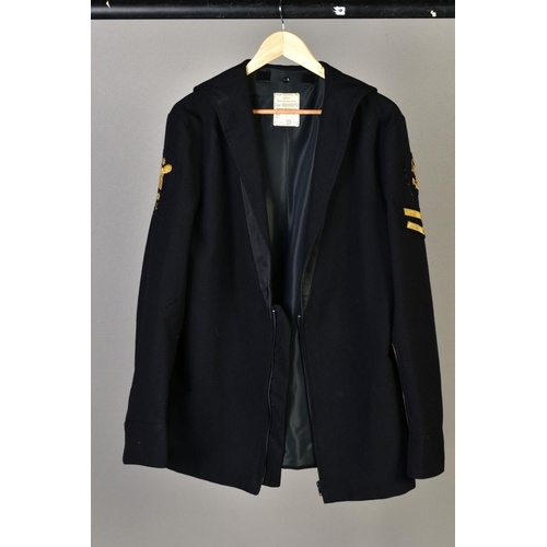 173 - FIVE ROYAL NAVAL OFFICERS JACKETS, some with medal ribbons attached, all used, post WWII period