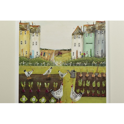 301 - REBECCA LARDNER (BRITISH 1971) 'HEN PARTY' a limited edition print 70/195 of houses and chickens, si... 