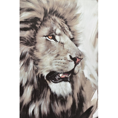 312 - JEN ALLEN (BRITISH 1979) 'LION KING' a limited edition print 48/195, portrait of a male lion, signed... 