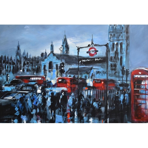 321 - CSILLA ORBAN (HUNGARY 1961) 'WESTMINSTER TUBE STATION-LONDON', rush hour at dusk, signed bottom righ... 