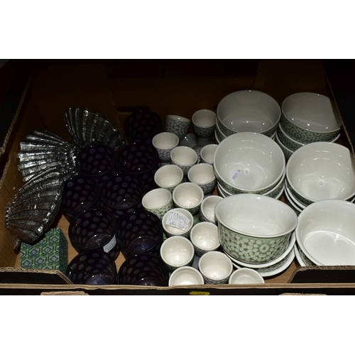 333 - FOUR BOXES OF CERAMICS, GLASS, DRIED FLOWERS etc, to include glass candle holders, Lene Bjerre ceram... 