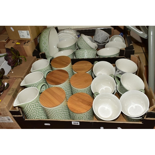 333 - FOUR BOXES OF CERAMICS, GLASS, DRIED FLOWERS etc, to include glass candle holders, Lene Bjerre ceram... 