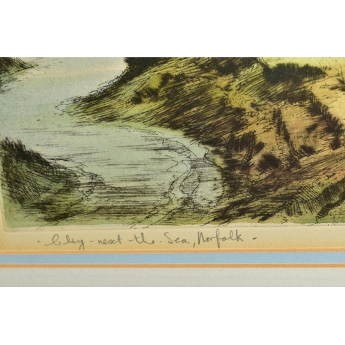 335 - PAINTINGS AND DRY POINT ETCHING, to include 'Clay-Next-The-Sea, Norfolk' by James Priddey, signed an... 