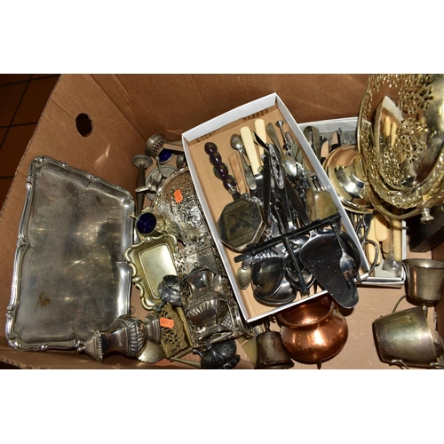 338 - TWO WOODEN CANTEENS OF STAINLESS STEEL CUTLERY, a box of assorted metalwares and loose items, includ... 