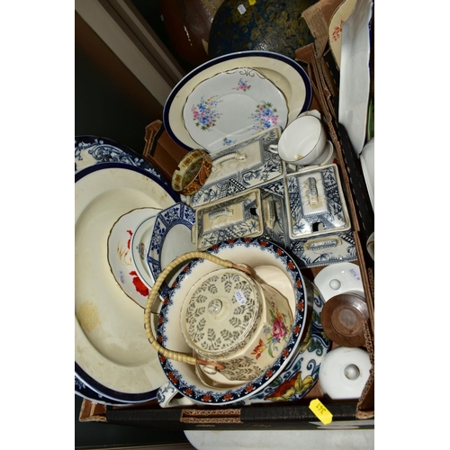 341 - FOUR BOXES AND LOOSE OF CERAMICS AND GLASSWARE AND LOOSE ITEMS, including two large Studio Pottery o... 