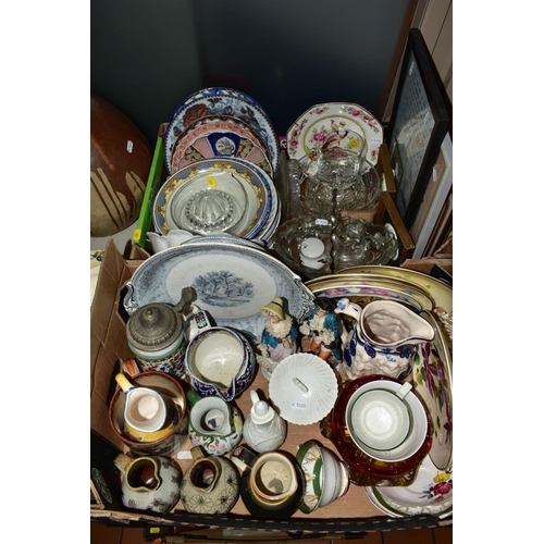 341 - FOUR BOXES AND LOOSE OF CERAMICS AND GLASSWARE AND LOOSE ITEMS, including two large Studio Pottery o... 