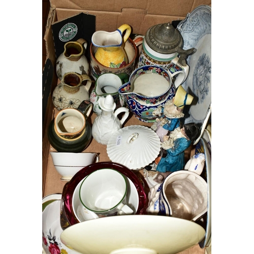 341 - FOUR BOXES AND LOOSE OF CERAMICS AND GLASSWARE AND LOOSE ITEMS, including two large Studio Pottery o... 