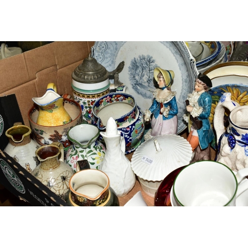 341 - FOUR BOXES AND LOOSE OF CERAMICS AND GLASSWARE AND LOOSE ITEMS, including two large Studio Pottery o... 