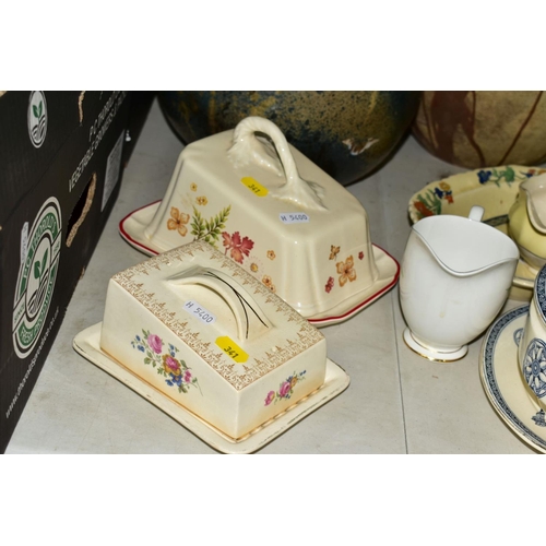 341 - FOUR BOXES AND LOOSE OF CERAMICS AND GLASSWARE AND LOOSE ITEMS, including two large Studio Pottery o... 