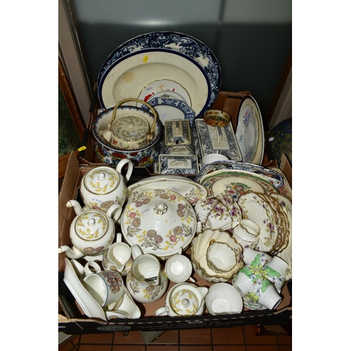 341 - FOUR BOXES AND LOOSE OF CERAMICS AND GLASSWARE AND LOOSE ITEMS, including two large Studio Pottery o... 