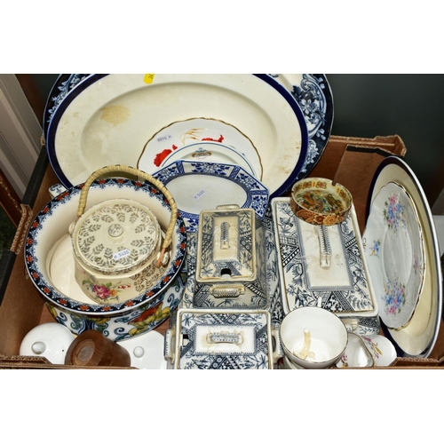 341 - FOUR BOXES AND LOOSE OF CERAMICS AND GLASSWARE AND LOOSE ITEMS, including two large Studio Pottery o... 